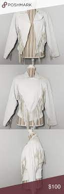 Vintage Wilsons Medium White Leather Fringe Jacket Fringe Leather Jacket Fringe Jacket Leather Fringe