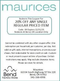 20 Off Any Single Regular Priced Item At Maurices Www Bendfactorystores Com Store Coupons Maurices Coupons