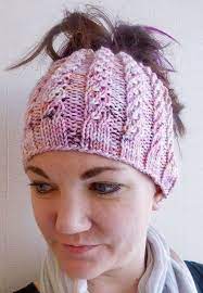 Knitting Pattern For Atalanta Bun Beanie The Spiral Rib Pattern On This Ponytail Hat Ponytail Hat Knitting Pattern Ponytail Hat Pattern Messy Bun Hat Pattern