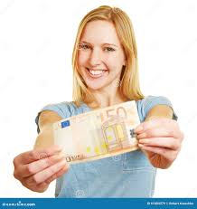 Woman Holding 50 Euro Bill in Her Hands Stock Image