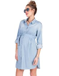 Light Chambray Belted Maternity Shirt Dress Maternity Clothes Summer Maternity Shirt Dress Trendy Maternity Outfits