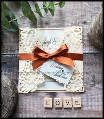 Doily Lasercut Gatefold Wedding Invitations Burnt Orange Bow Orange Wedding Invitations Handmade Wedding Invitations Beach Wedding Invitations