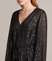 Black And Gold Casual Outfits For Ladies Allsaints Us Womens Alia Flec Dress Black Gold Casual Formal Dresses Womens Dresses Latest Fashion For Women