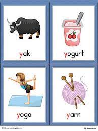 Letter Y Words And Pictures Printable Cards Yak Yogurt Yoga Yarn Color Alphabet Flash Cards Printable Vocabulary Flash Cards Alphabet Word Wall Cards