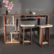 Vasagle alinru bar table, high dining table with 3 storage shelves, industrial bar counter with stable iron structure, for kitchen, dining room, living room, rustic brown ulbt11x. Modern Minimalist Solid Wood Bar With Open Shelving Display Cabinet In Walnut And Tiger Maple Handmade Custom Furniture