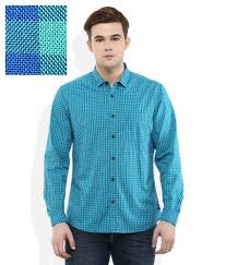 indigo nation green slim fit checks full sleeves shirt