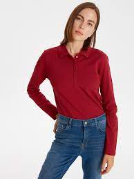 Bordo Polo Yaka Pamuklu Tisort Lc Waikiki Kadin Tisort Tisort Mankenler