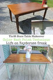 This color washed effect post contains affiliate links. Thrift Store Table Makeover Color Wash Paint Technique Life On Kaydeross Creek