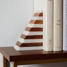 Striped Marble Wood Bookend Wood Bookends Marble Wood Bookends