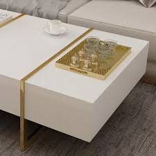 Rectangular Coffee Table White Black Coffee Table With Drawers Table With Storage Gold Metal In 2020 Coffee Table Black Coffee Tables Coffee Table White