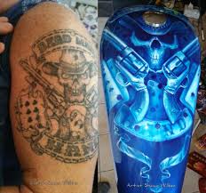 We can also rework or cover up. Shawn Wilken Dead Mans Hand Motorcycle Air Brush To The Skin Tattoo