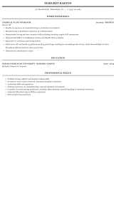chemical plant operator resume sample