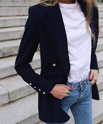 Black Blazer And Jeans Woman Black Blazer And White Tee Shirt Black Blazer With Jeans Fashion Casual Summer Outfits