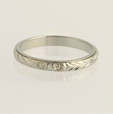 Art Deco Etched Wedding Band 18k White Gold Ring Floral Wheat Bela Vintage Engagement Rings Simple Vintage Wedding Band Sets Wedding Band Engraving