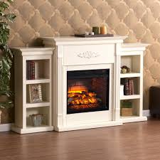 Greenfield 70 25 In W Infrared Electric Fireplace With Bookcases In Ivory Fireplace Bookcase White Electric Fireplace Electric Fireplace