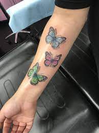 Butterflies Colored With My Kids Birthstone Colors I Ve Waited A Long Time For These Tattoos Tattoos For Kids Mom Tattoos Butterfly Tattoo