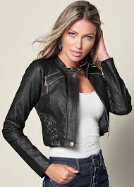 Faux Leather Lace Up Jacket Seamless Cami High Waisted Skinny Jeans Detail Over The Knee Boot Leather Jackets Women Leather Jacket Girl Women