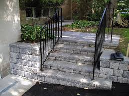 Concrete step handrails for saleshow all. Retaining Wall And Stairs Custom Made Railing And Retaining Wall Along Driveway Outdoor Stair Railing Outdoor Stair Railing