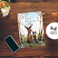 Posten sie den spruch bei facebook. A6 Postkarte Print Tiere Hirsch Wolf Freundschaftskarte Spruch Beste Freundin Der Welt Pk186 Wandtattoos Elfentur Tassen