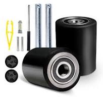 Pallet Jack/Truck Load Wheels Full Set with Axles and Entry Exit Roller 3"  x 3.75" with Bearings ID 20mm Poly Tread Black