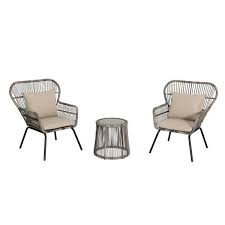 Nuu Garden 3 Piece Wicker Patio Conversation Set With Beige Cushions Srd003 01 The Home Depot In 2020 Beige Cushions Seating Groups Patio Furniture Sets
