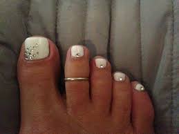 Beautiful White Toenails With Accent Rhinestones Simple Toe Nails Wedding Toe Nails Summer Toe Nails