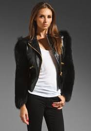 Max Fowles Biker Jacket With Fur Sleeves In Black
