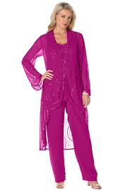 Plus size special occasion pant suits. Fuchsia Mother Of Bride Pant Suit 3 Pieces Chiffon Formal Mother S Gowns With Long Jacket Beaded Special Occasion P Mothers Gowns Pantsuits For Women Pantsuit