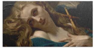 Mary Magdalene in the Cave #2 Beach Towel by Hugues Merle