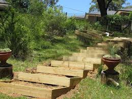 Replacing railroad ties with landscape timbers.what do you think? Timber Garden Stairs Steps Hometalk