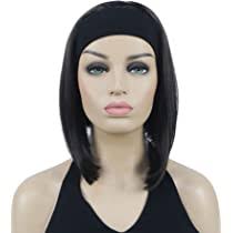 Amazon.com : Lydell Short Straight Bob Headband Wigs 3/4 wig short half  Synthetic hair wig (Dark Brown) : Beauty & Personal Care