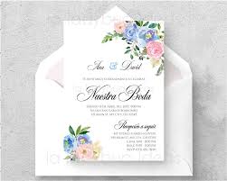 Invitaciones De Boda Flores Azules Y Rosas Custom Printable Etsy In 2020 Wedding Invitations Invitation Printing Invitation Fonts