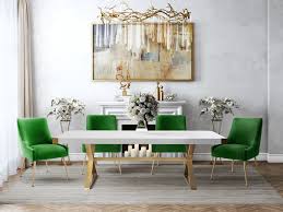 Tov Furniture Modern Adeline White Gold Rectangular Dining Table 4 Green Beatrix Chairs Gold Dining Room Rectangular Dining Table Dining Table Gold