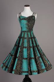 Black And Teal Dress 50s 60s Vtg Teal Black Dress With Gold Painted Print Vintage Inspired Outfits Unique Dresses Classic Dress