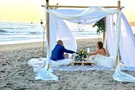 Wedding For Two Elopement Package Four Post Wedding Arbor With Chandelier Butterfly Beach Santa Ba Santa Barbara Wedding Elopement Beautiful Small Weddings