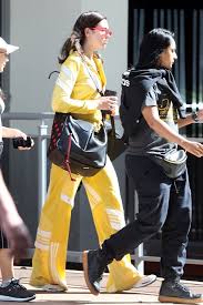 Black And Yellow Adidas Track Pants Dua Lipa Dua Steps Out On Looklive Marc Jacobs Pants Adidas
