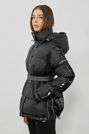 Matte High Shine Belted Puffer Coat Black Fashion Outerwear Women Puffer Coat