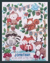 Share your big news · perfect for any occasion Woodland Birth Record Pattern Stitch New Zealand