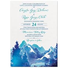 Mountain Wedding Invitation Watercolor Royal Blue Turquoise Mountain Wedding Invitations Winter Wedding Invitations Mountain Wedding