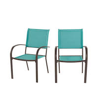 Hampton Bay Mix And Match Stationary Stackable Steel Split Back Sling Outdoor Patio Dining Chair In Haze Teal Blue 2 Pack Fcs70391g 2pkhz The Home Depot In 2020 Patio Dining Chairs Dining Chairs