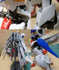 腹部シリンダーはエッチングノコで左右を切り離し 真鍮線を通し可動化 脚部はピンバイスで穴をあけ 第六形態のアンクルアーマーを装着 筋彫りでディテールを追加 バックパックは接続にアスタロトのものを使用し ノーザンポッドのブースターパーツを３