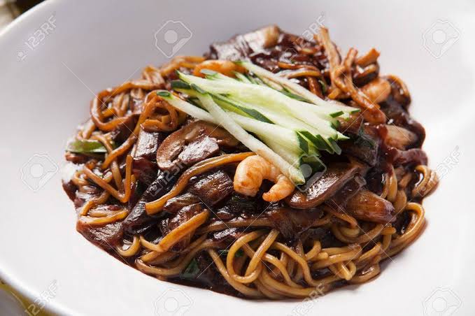 Mga resulta ng larawan para sa Korean black bean noodle dish,Jaengban,Jajangmyeon"
