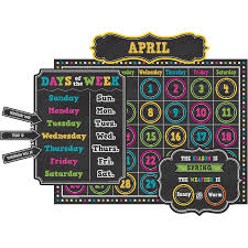 Chalkboard Brights Calendar Bulletin Board Display Set Calendar Bulletin Boards Bulletin Board Display Bulletin Boards Classroom Decor