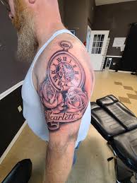 When it comes to clock tattoos, there are numerous designs any man can go with. Tattoo I Got For My 1st Granddaughter The Clock Has The Time She Was Born Definitely A Top Piece Of Mine Courtesy Of Anthony Gilbert Ritual Ink Martin Tn Tattoos