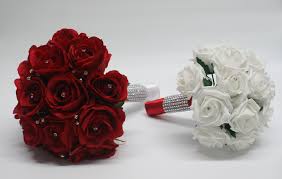 Wintry red bouquet for wedding at terrain at styers in glen mills, pennsylvania. Artificial Wedding Flowers Ivory Red Rose Brides Bouquet Posy Accessories Weddings Valresa Com