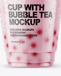 Download Milk Bubble Tea Cup Mockup In Cup Bowl Mockups On Yellow Images Object Mockups PSD Mockup Templates