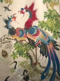 凤画 即凤凰画 起源于元末明初 距今已有六百多年的历史 在国内外广为流传 现为安徽省非物质文化遗产项目之一 由于凤画造型独特 色彩艳丽 手法细腻严谨 富贵吉祥的形意 因而在民间有一定的影响 为广大群众所喜爱 art humanoid sketch animals