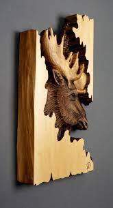 Moose Carved On Wood Wood Carving With Bark Hand Made Gift Wall Hanging For The Moose Lovers Rustic Ooak Gift For A Hunter Cabi Moose Decor Moose Cabin Artwork