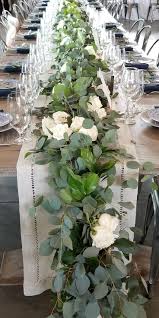 Hand Woven Garland Of Fresh Dollar Eucalyptus And Other Dollar Eucalyptus Fresh Ga Wedding Table Garland Eucalyptus Wedding Decor Table Runners Wedding