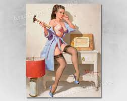 Elvgren 1967 Sexy Pin-up Girl the Wrong Nail - Etsy Norway